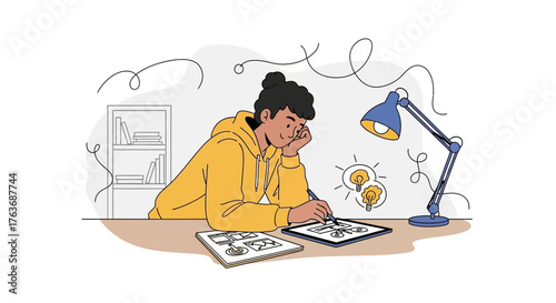 Creative designer working on digital device with inspiration and ideas, technology concept graphic