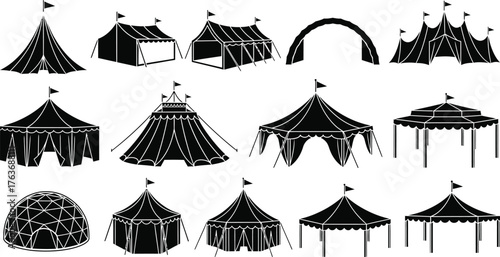Vector tents circus tents collection illustration silhouette vector