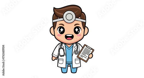 Cartoon Doctor with Stethoscope and Clipboard Ready to Help.