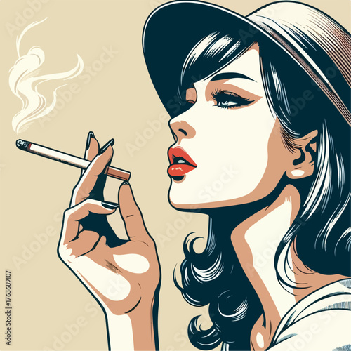 vector illustration of a woman smoking