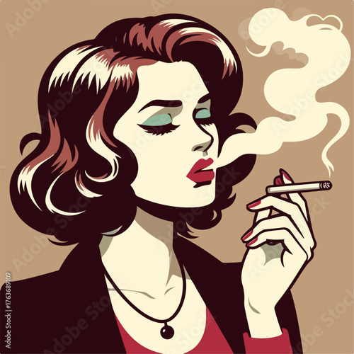 flat vector illustration of a woman smoking
