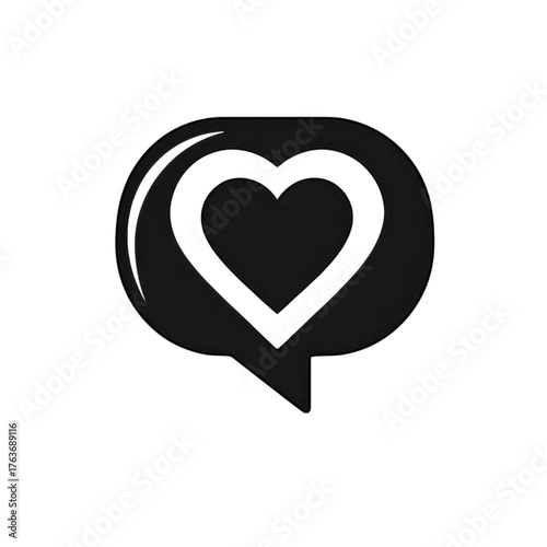 Black heart in speech bubble, transparent bg