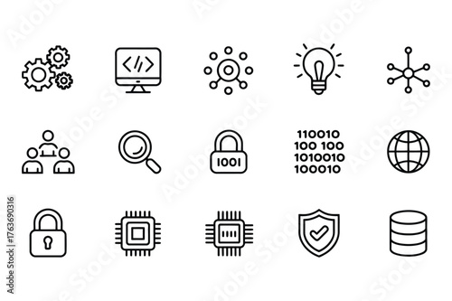 Collection of hand drawn technology and business icons