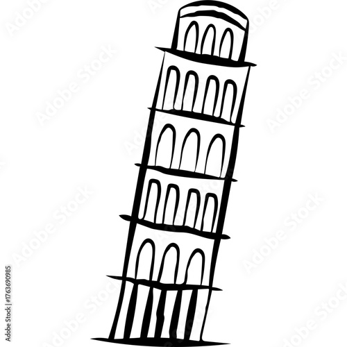 pisa tower outline doodles illustration minimal drawing of lean pisa tower vector 