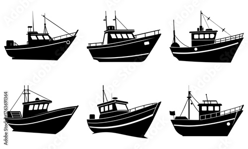 Set of Fishing Boat Silhouettes