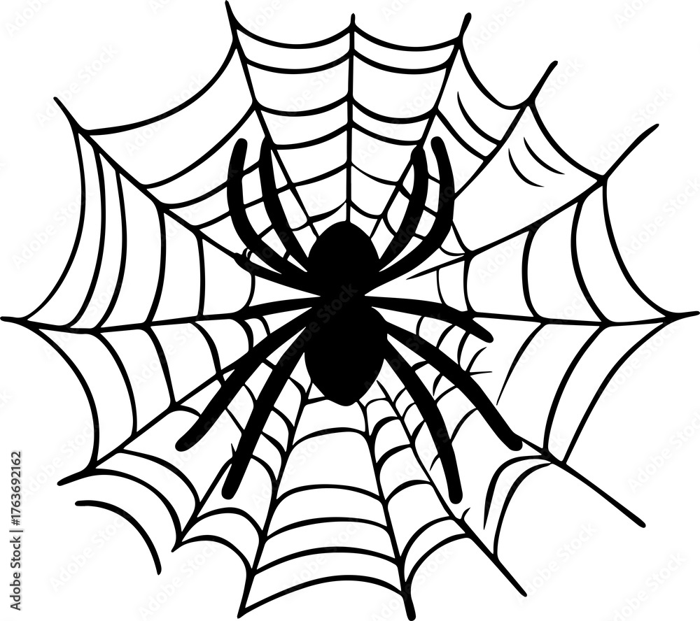 Fototapeta premium Spider Web Silhouette Vector – Black Icon and Logo Design