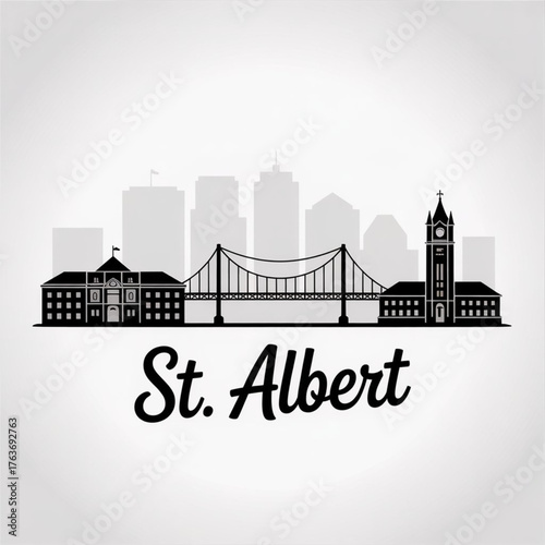 ‎St. Albert Alberta Skyline Silhouette — Scenic Canadian Suburb North of Edmonton Vector Illustration