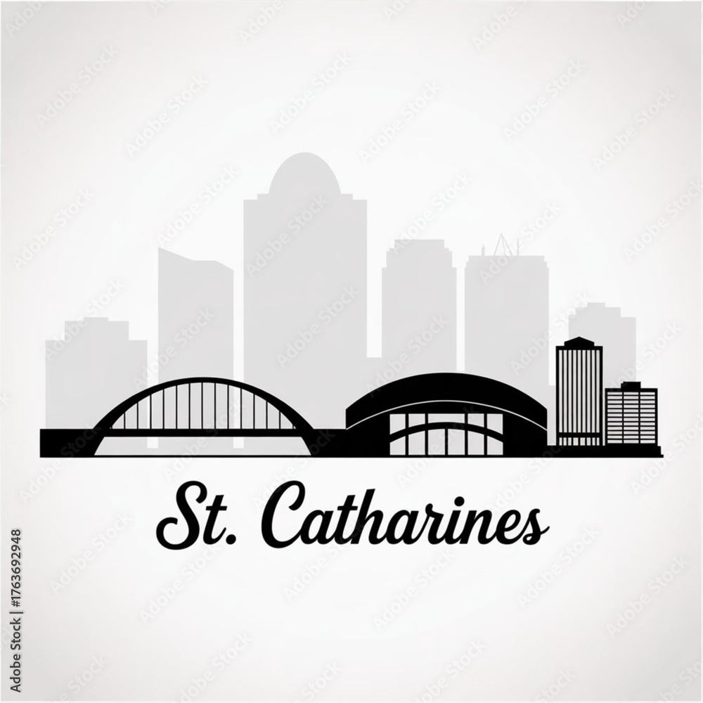 Fototapeta premium ‎St. Catharines Ontario Skyline Silhouette — Niagara Region City in Canada Vector Illustration