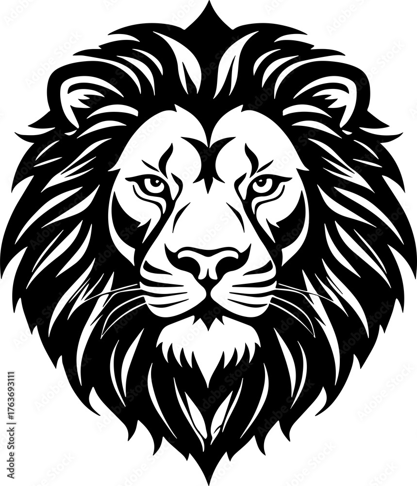 Fototapeta premium Lion Head Silhouette Vector – Black Icon and Logo Design