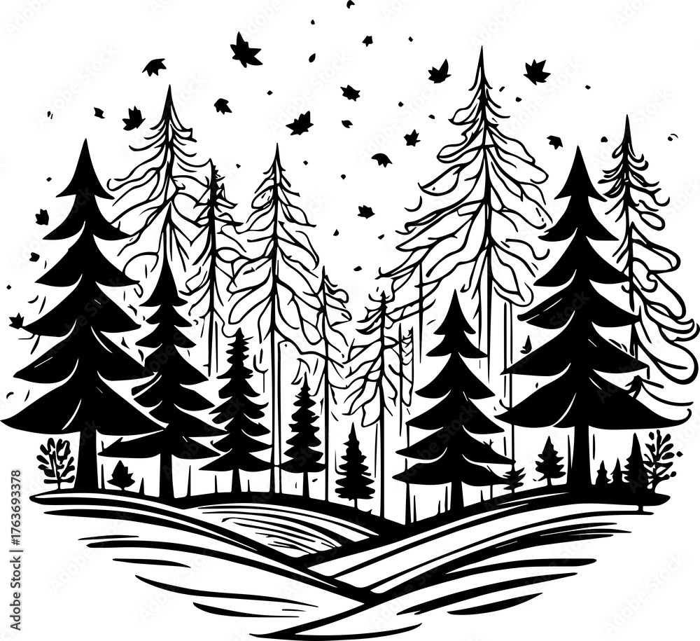 Obraz premium Forest Silhouette Vector – Black Icon and Logo Design