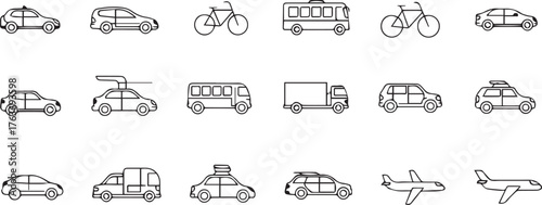 Collection of hand drawn doodle style transportation vehicles for travel and commute concepts