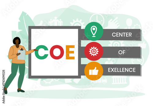 COE - Center of Excellence acronym. business concept background. vector illustration concept with keywords and icons. lettering illustration with icons for web banner, flyer