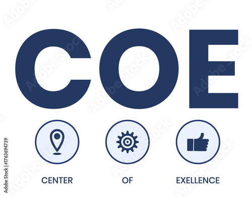 COE - Center of Excellence acronym. business concept background. vector illustration concept with keywords and icons. lettering illustration with icons for web banner, flyer