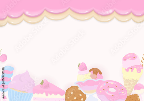 Cute dessert and pink cream on white background