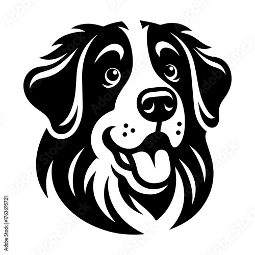 Bernese Mountain Dog Portrait: A Detailed Black and White Illustration.