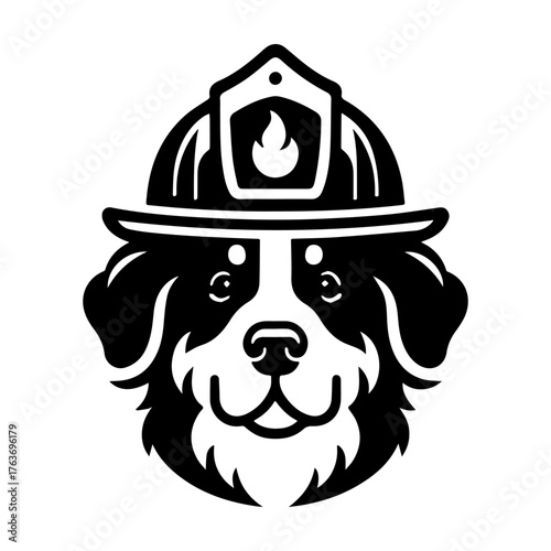Firefighter Dog: Courageous Canine in Protective Helmet.