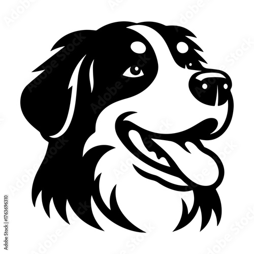 Bernese Mountain Dog Portrait: Black and White Silhouette.