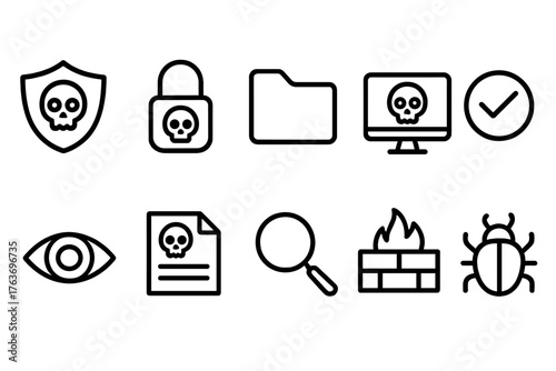 Cybersecurity, antivirus outline icon set. Security, protection symbols collection