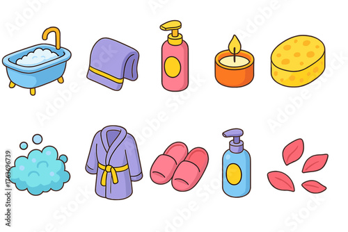 Spa and relaxation icon set. Wellness, bath outline icons collection for relaxation