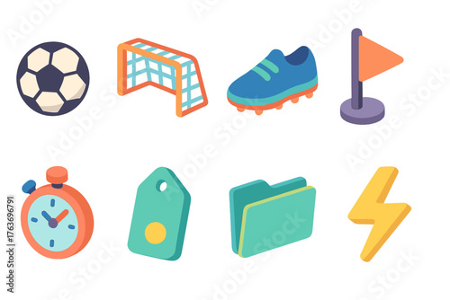 Sports and fitness icon set. 3D icons for exercise, sports gear, health activities