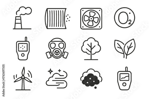 Oxygen control icon cloud turbine monitor air pollution vector meter clean icons