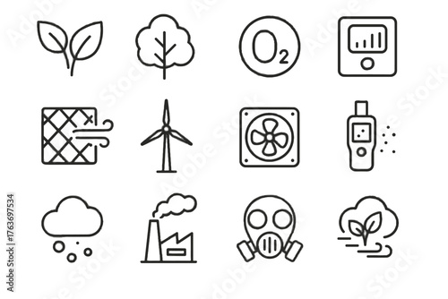 Air ventilation environmental clean set vector meter icon smoke cloud fan symbol