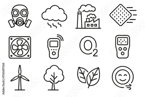 Particulate icons icon control oxygen leaves vector symbol fan clean smog meter