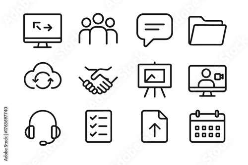 Vector handshake headphones board icon cloud icons collaborative tools checklist calendar digital