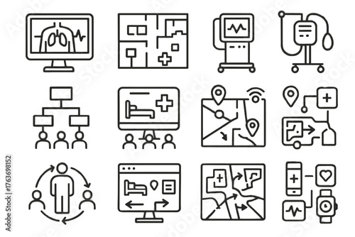 Vector hospital sensors device plan digital icons healthcare map iot ward diagram