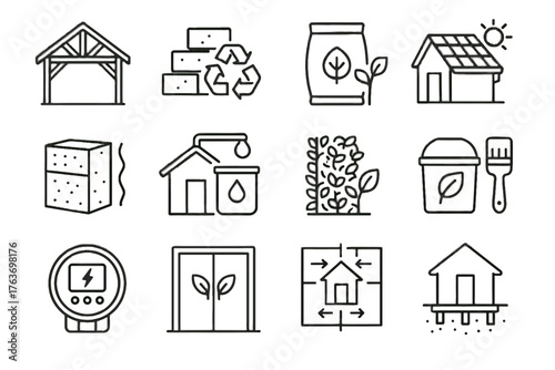 Rainwater system panel icons tiles vector icon insulation construction cement frame sustainable