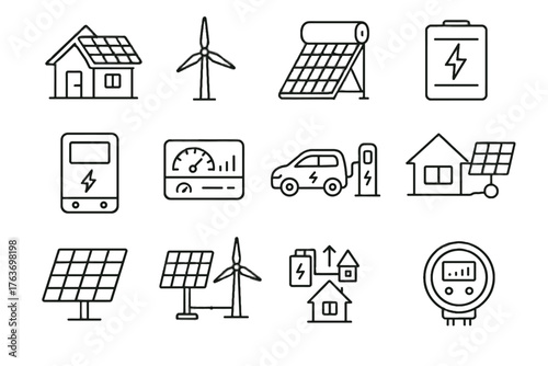 Solar energy turbine diagram vector car panels icon meter renewable flow microgrid