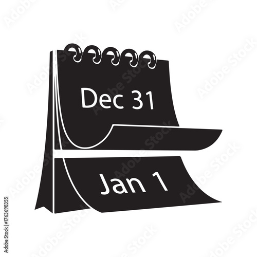 Minimalist Black and White Calendar Icon New Year Transition Concept