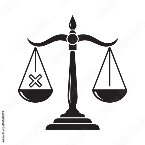 Black Silhouette of Scales of Justice with X Symbol