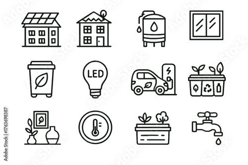 Led hotel electric vector materials icon station garden windows bin lighting eco