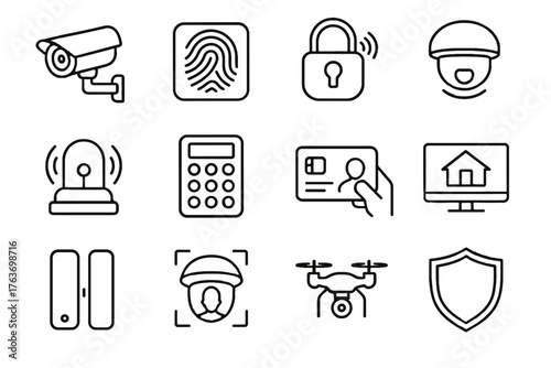 Recognition door icons security access shield camera icon vector fingerprint smart alarm