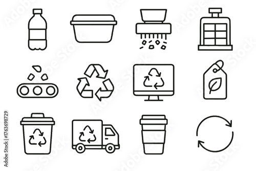 Collection container shredder belt workflow arrows icon vector icons recycling press transport