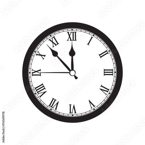 Classic Analog Clock Design with Roman Numerals on White Background