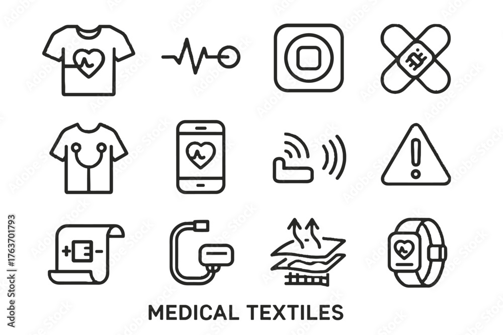 Fototapeta premium Pressure textiles medical shirt infusion vector app icon symbol smart ecg icons