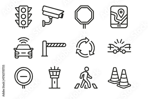 Limit gate sign set sensor vector control traffic barrier icon stop