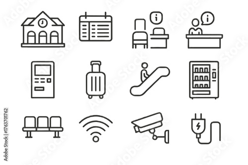 Urban icons icon desk station wifi port mobility waiting bench vector building