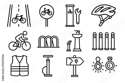 Lights cycling street fountain icons icon reflective lane jacket vector repair water