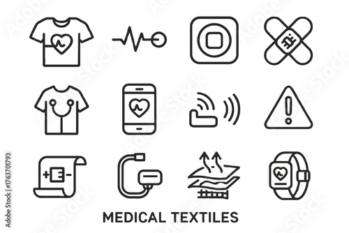Pressure textiles medical shirt infusion vector app icon symbol smart ecg icons