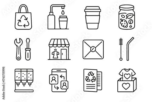 Reduction icon waste straw icons refill vector cloth platform tools reusable dispenser