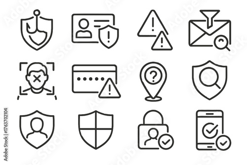 Fraud cybercrime recognition location breach vector icon password prevention face shield identity