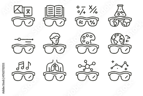 Textbook glasses ar music history vector math icon map educational smart astronomy