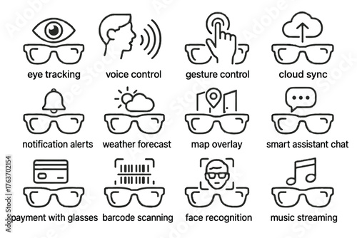 Notification forecast glasses control streaming recognition icon smart barcode vector eye