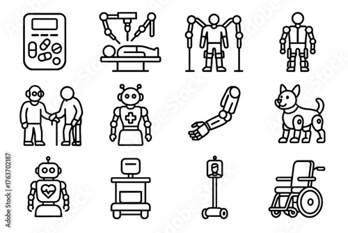 Robot wheelchair care therapy vector robotic robotics prosthesis icons monitoring icon personal