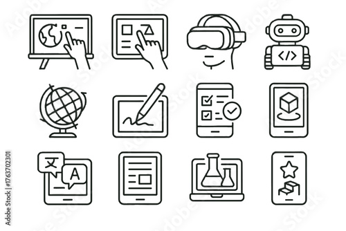 Learning reader screen headset pen gamified vector icon vr icons app interactive