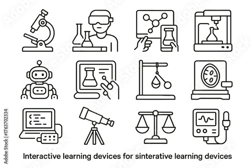 Vector science lab molecule models kit learning coding chemistry vr microscope icon