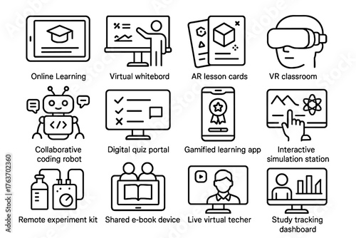 Vr icons lesson simulation online interactive live icon virtual gamified vector learning
